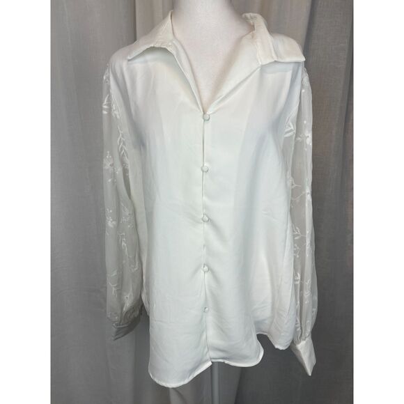 Soft Surroundings Sheer Sleeve Button-Down Blouse – Size L - Picture 1 of 6